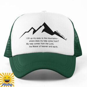 PSALM 121 Foam Trucker Hat Snapback Cap Dark Green White